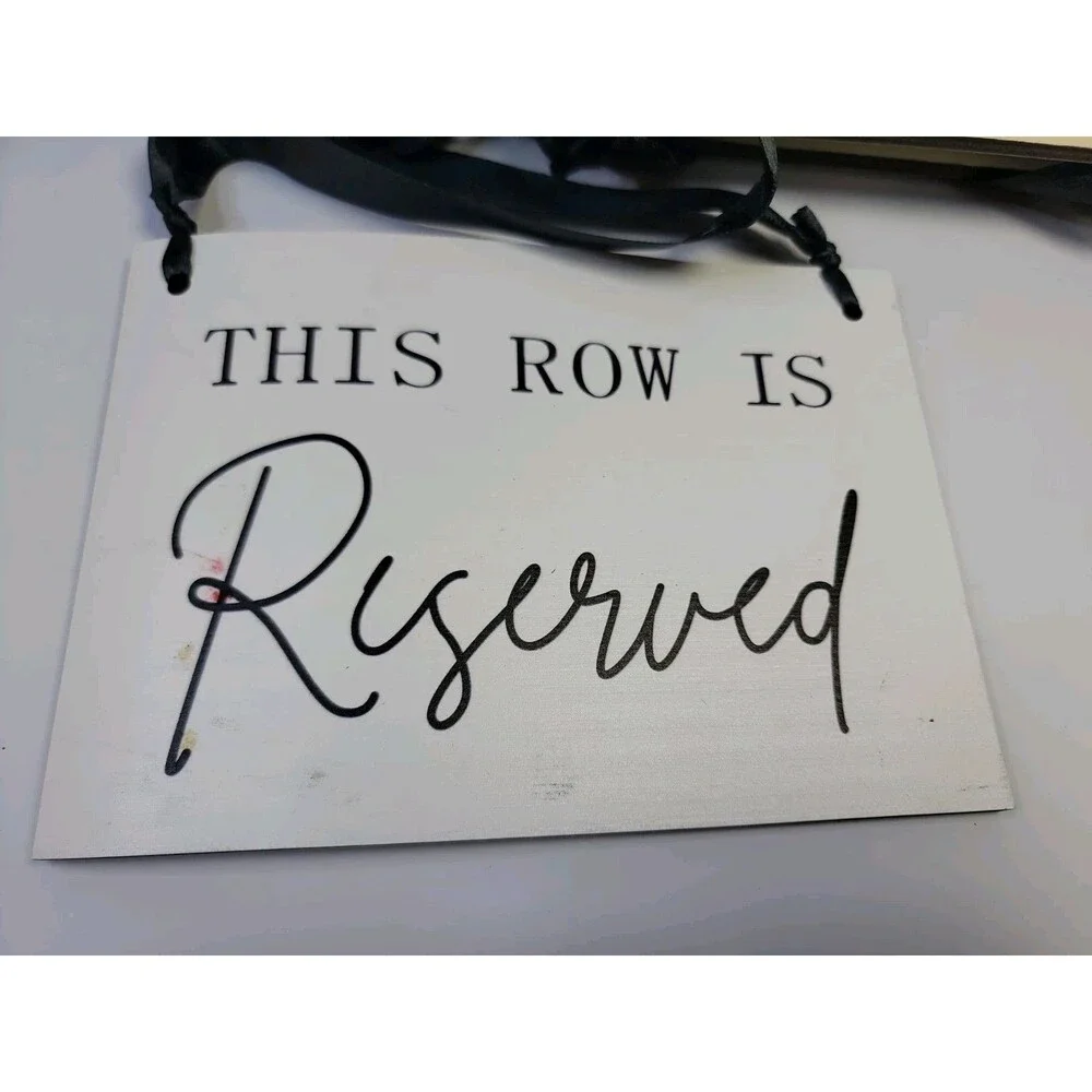 Set of 12 Reserved Wedding Signs Black White Ribbon Chair Row And 2 Tabletop